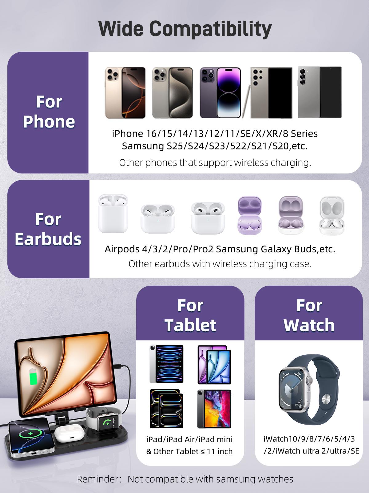 4 in 1 Wireless Charging Station for Apple iPhone Watch Earbud iPad Multiple Devices