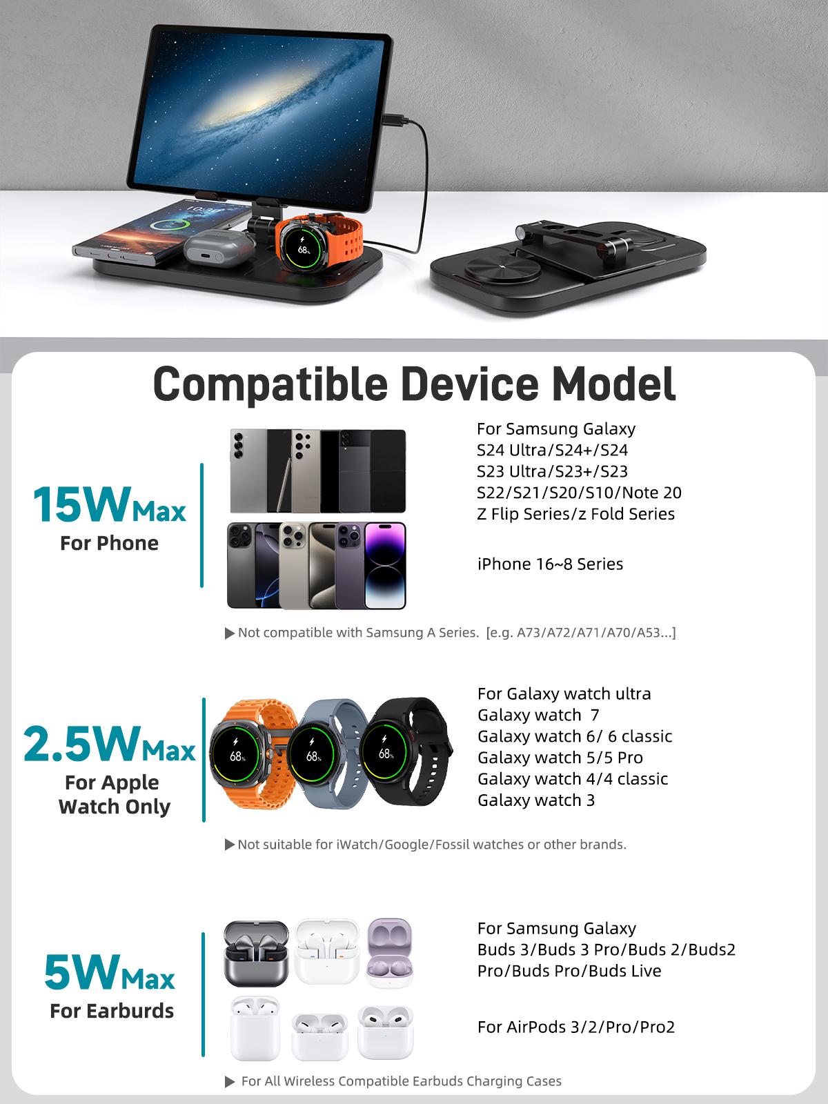 4 in 1 Wireless Charging Station for Apple iPhone Watch Earbud iPad Multiple Devices