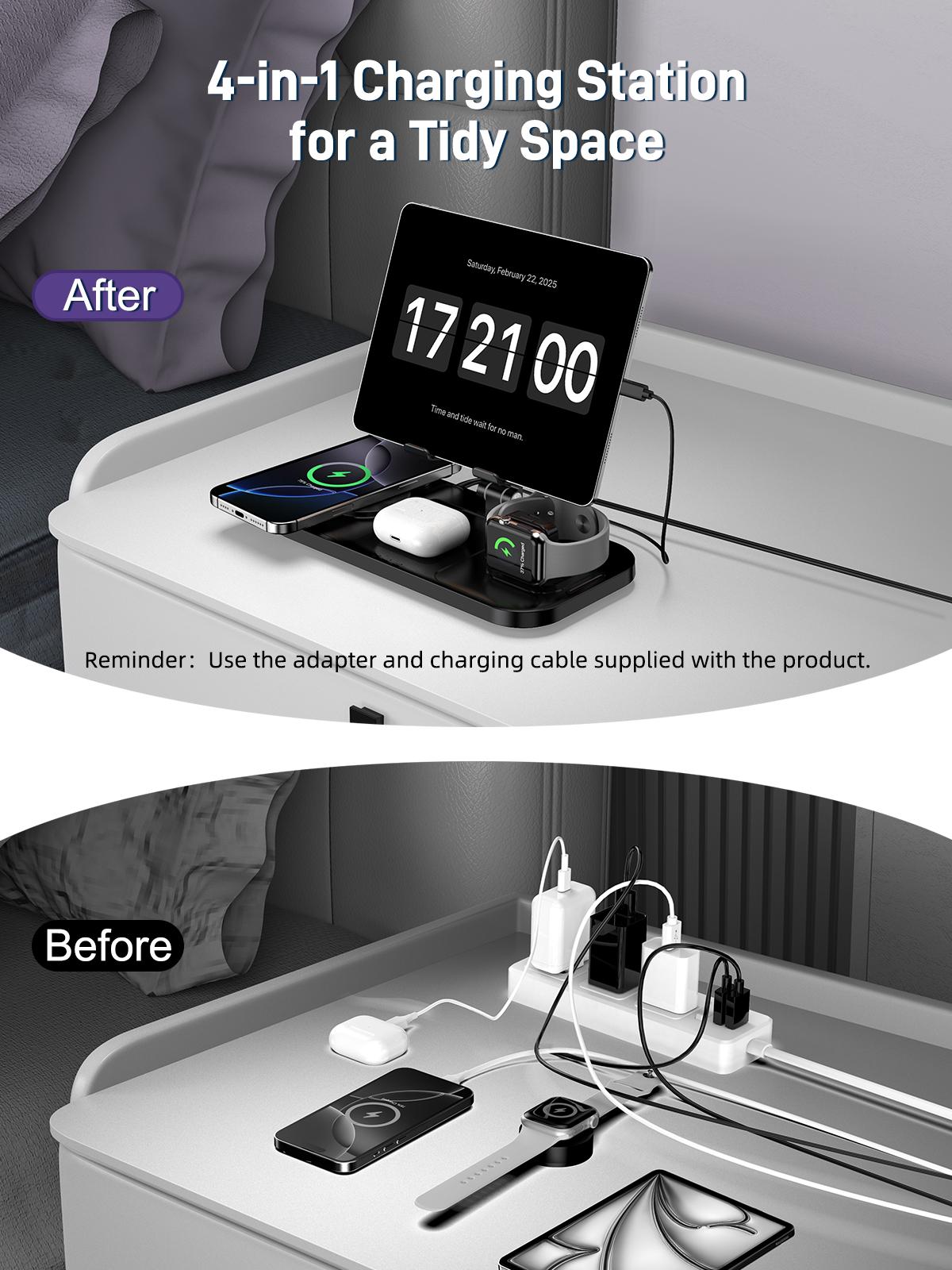 4 in 1 Wireless Charging Station for Apple iPhone Watch Earbud iPad Multiple Devices