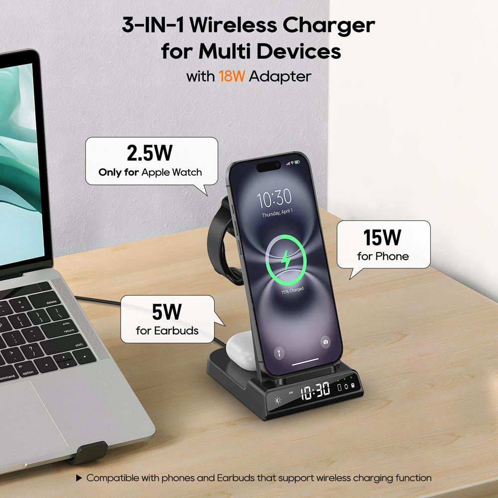 Elecdov CO2N 3 In 1 Magnetic Charging 3-IN-1Wireless Chargerfor Multi Devices