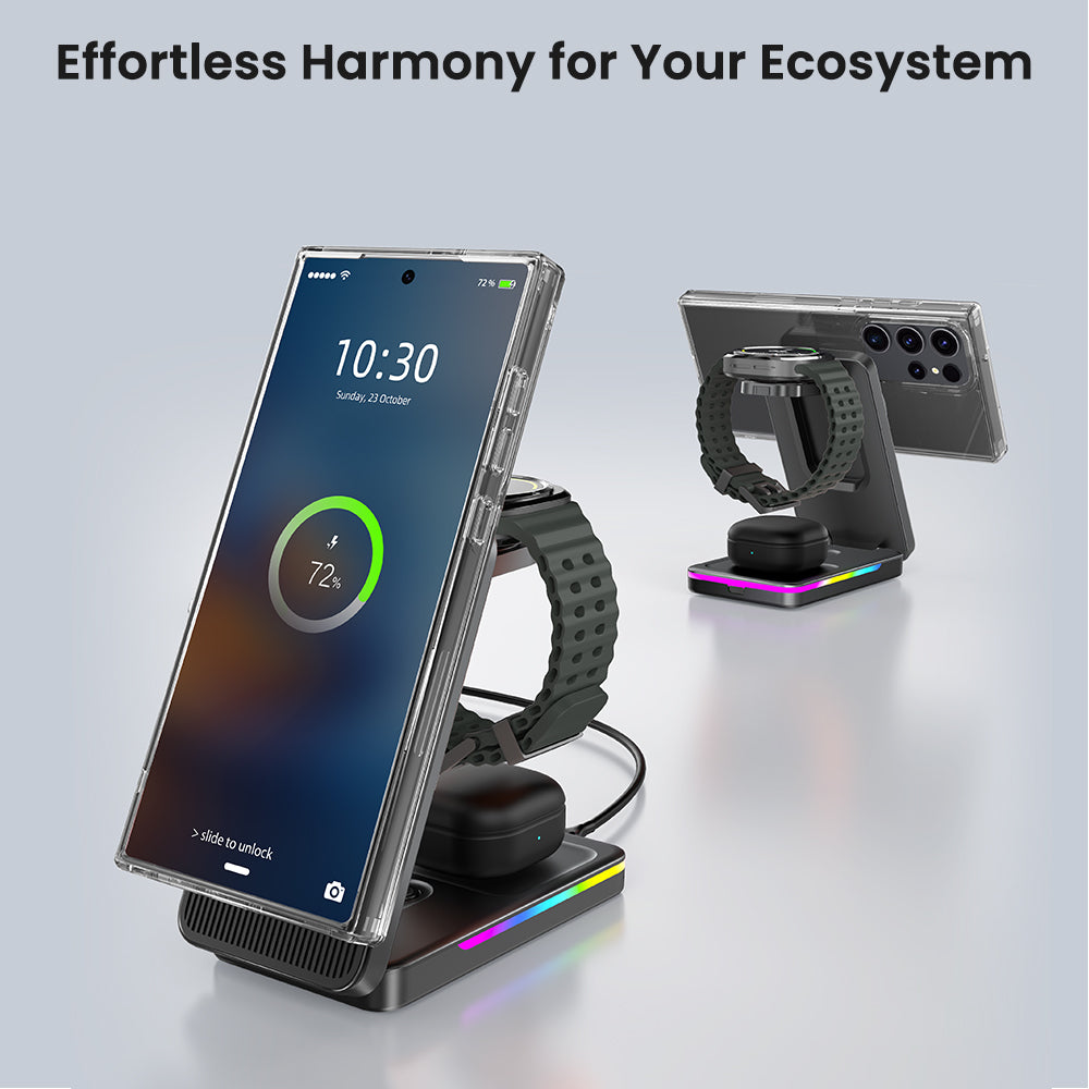 Magnetic Wireless Charger for Samsung Galaxy S26 Ultra/S25/S24/Z Fold/Z Flip 7, Foldable Mag-safe Charging Station for Samsung Galaxy Watch Ultra/8/7/6, 3-in-1 Travel Charger for Galaxy Buds 3 Pro