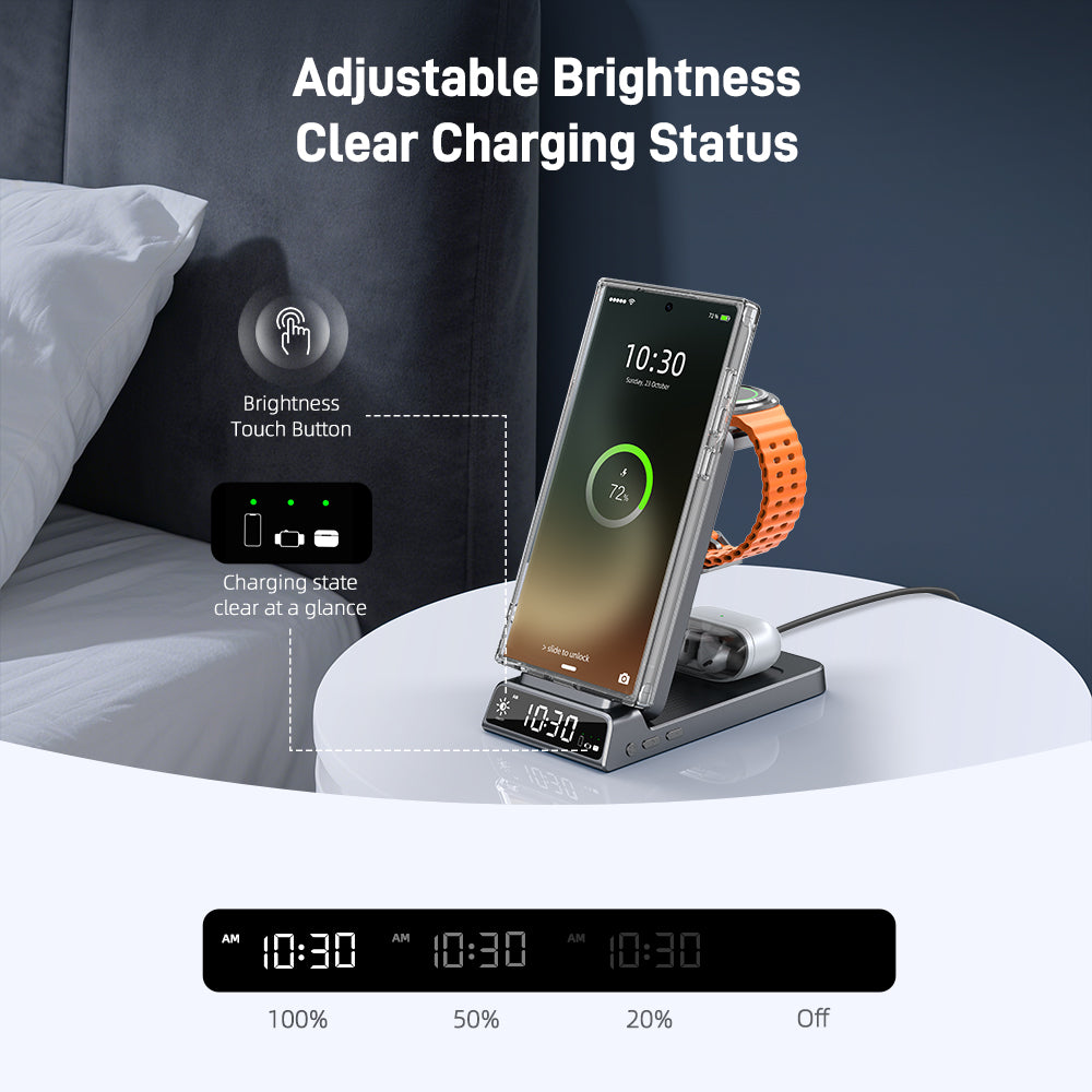 Elecdov CE19S 3-in-1 Wireless Charging adjustable BrightnessClear Charging Status