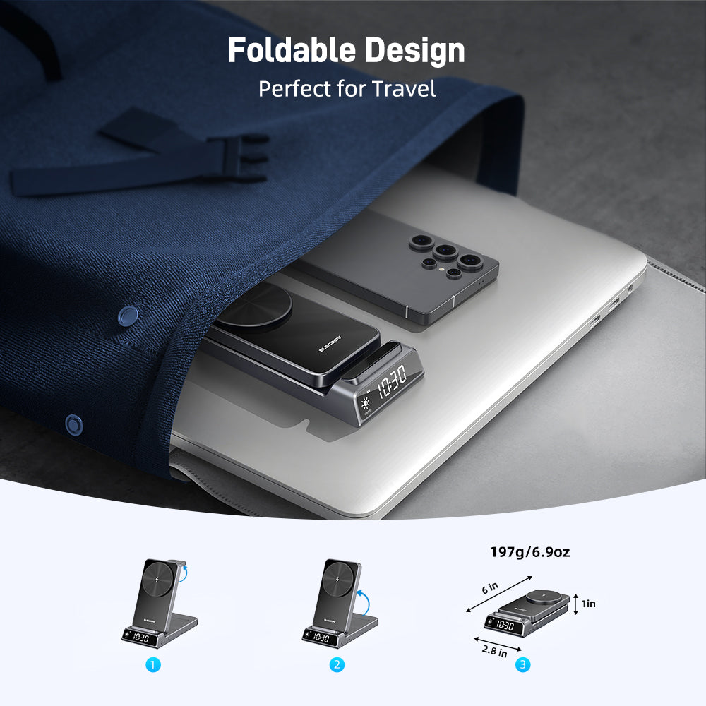 Elecdov CE19S 3-in-1 Wireless Charging Foldable Portable Charger