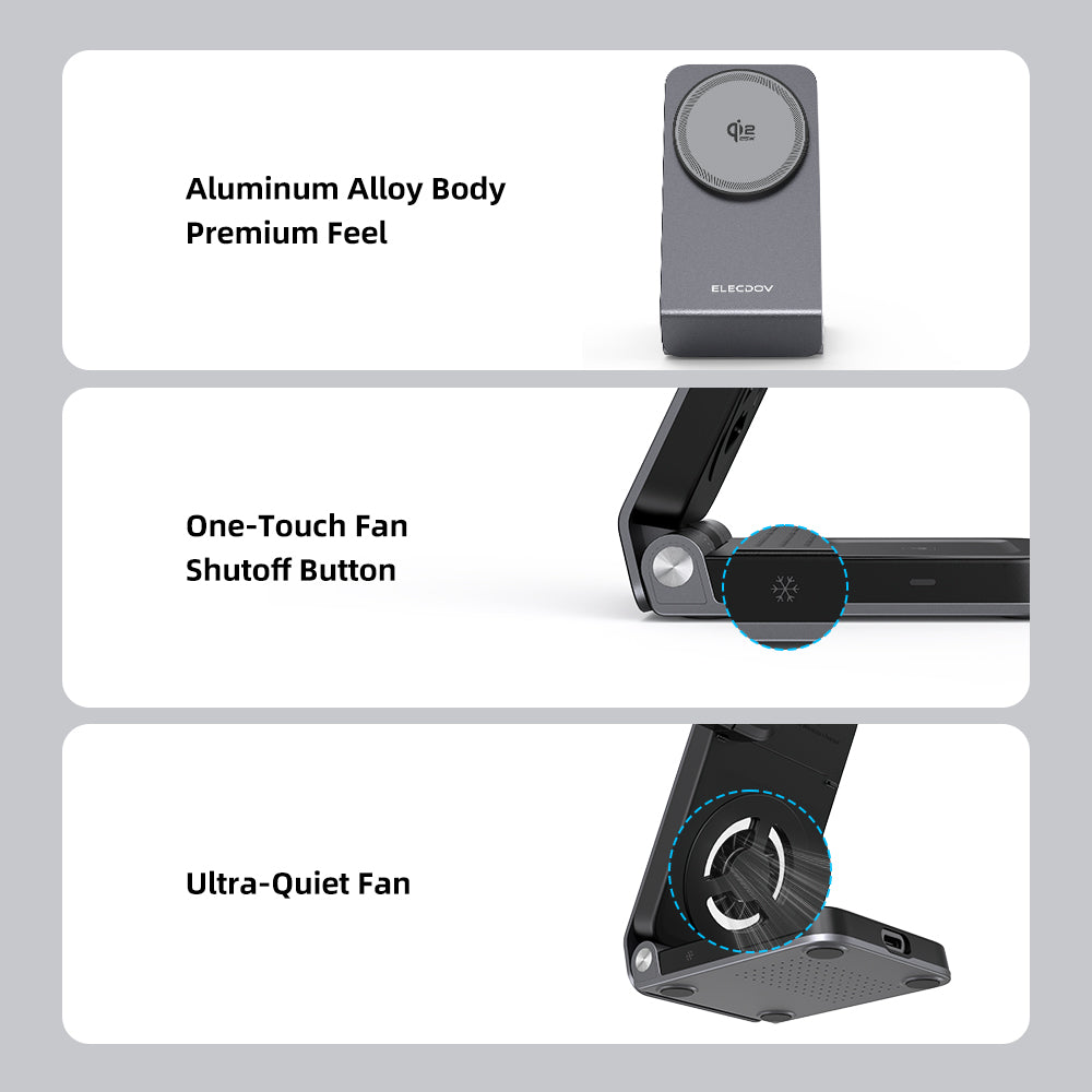 Wireless Charger for Samsung – Magnetic Qi2 Charger with Active Cooling, 3 in 1 Foldable Charging Station for Samsung Galaxy S26 Ultra, Galaxy Watch 8 & Buds4, for Android Devices, Desk & Nightstand