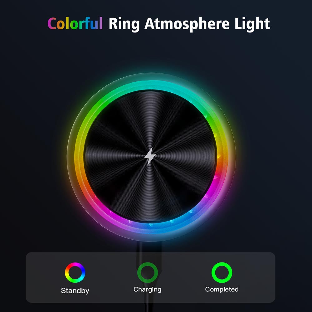 Elecdov CE05 Magnetic wireless car charger Colorful Ring Atmosphere Light