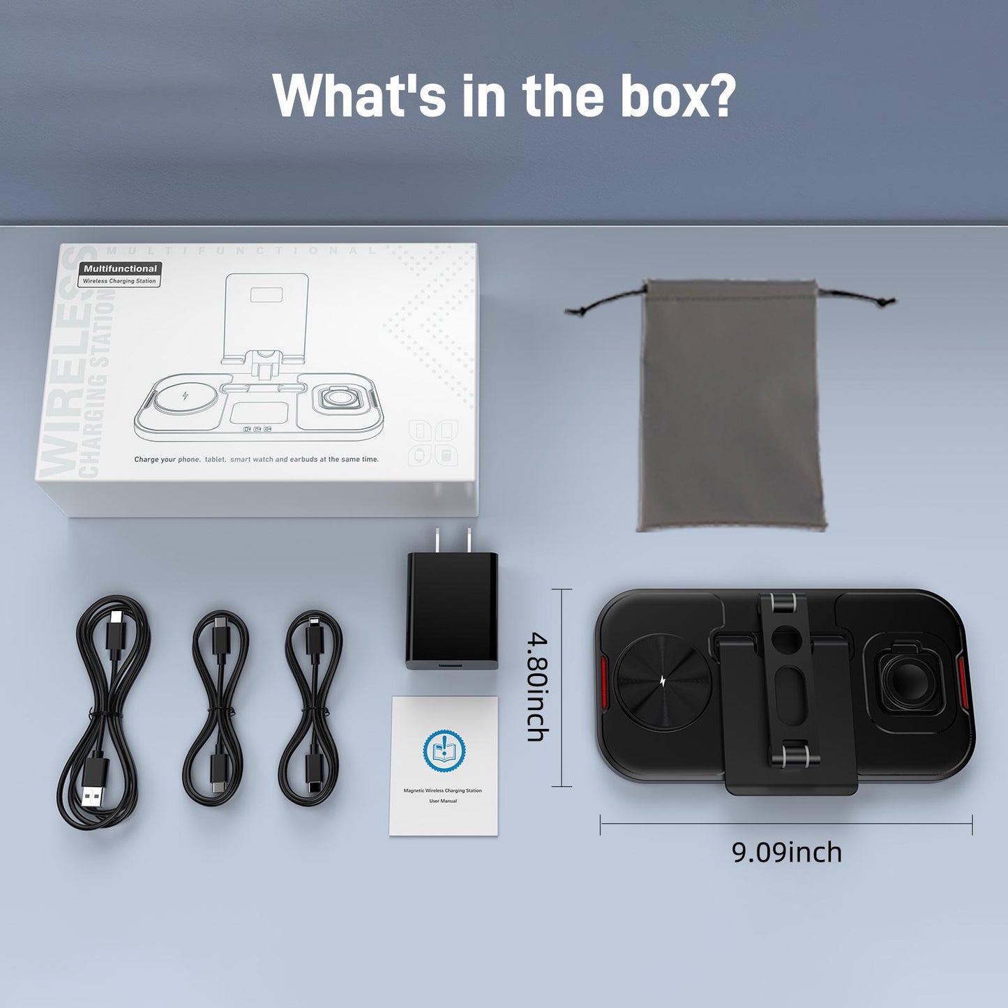 4 in 1 Wireless Charging Station for Apple iPhone Watch Earbud iPad Multiple Devices