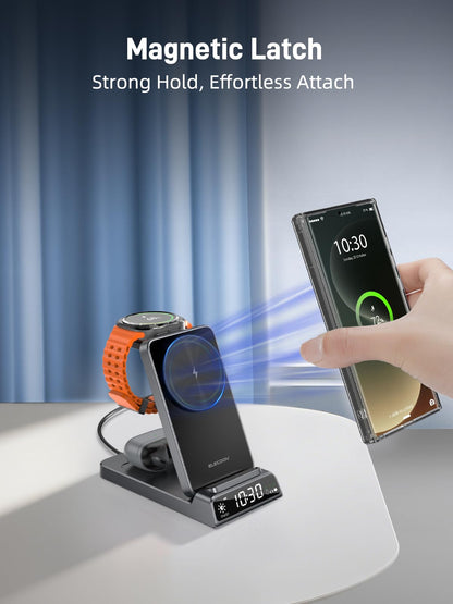 Elecdov 3 in 1 Magnetic Clock Wireless Charger for Samsung