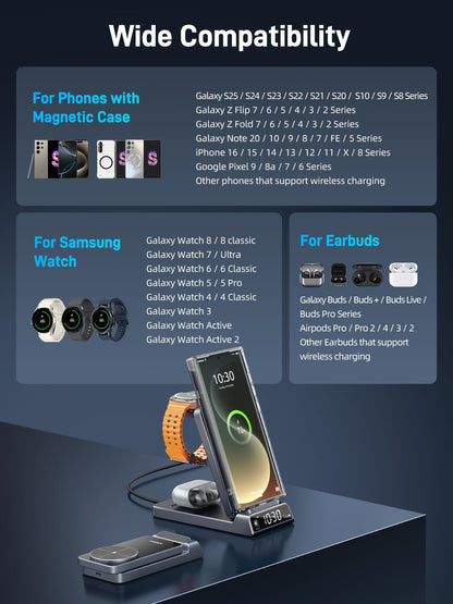 Elecdov 3 in 1 Magnetic Clock Wireless Charger for Samsung
