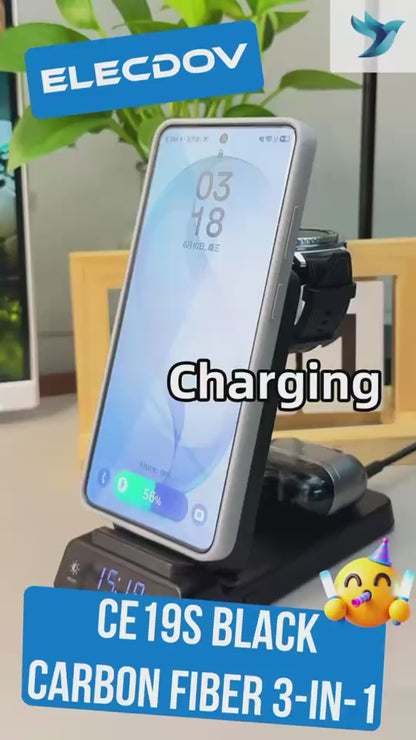 Elecdov CE19S-CF 삼성용 3-in-1 무선 충전 거치대, 충전 플러그 포함