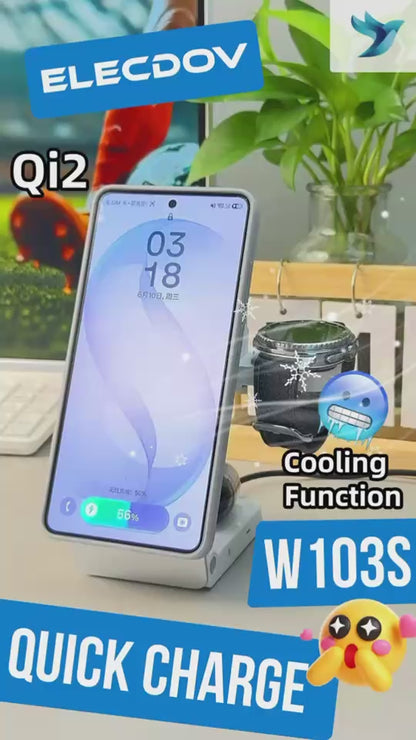 Elecdov W103S 삼성용 3-in-1 자석 충전 거치대, Qi2 인증 충전기, 충전기 플러그 포함