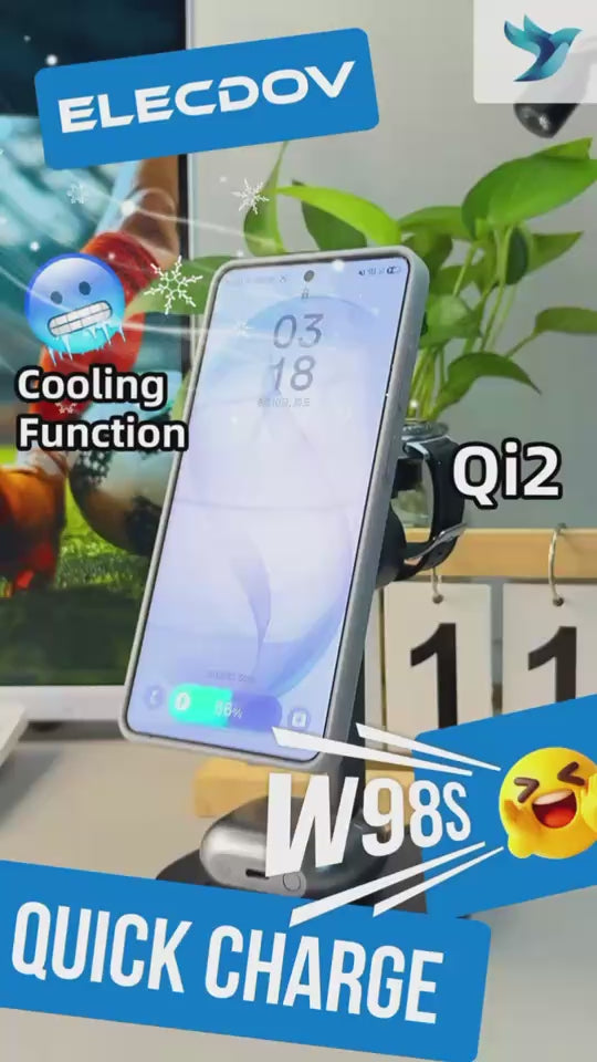 Elecdov W98S 3-in-1 자석식 충전 스테이션 (삼성 Qi2 인증 충전기용), 충전기 플러그 포함